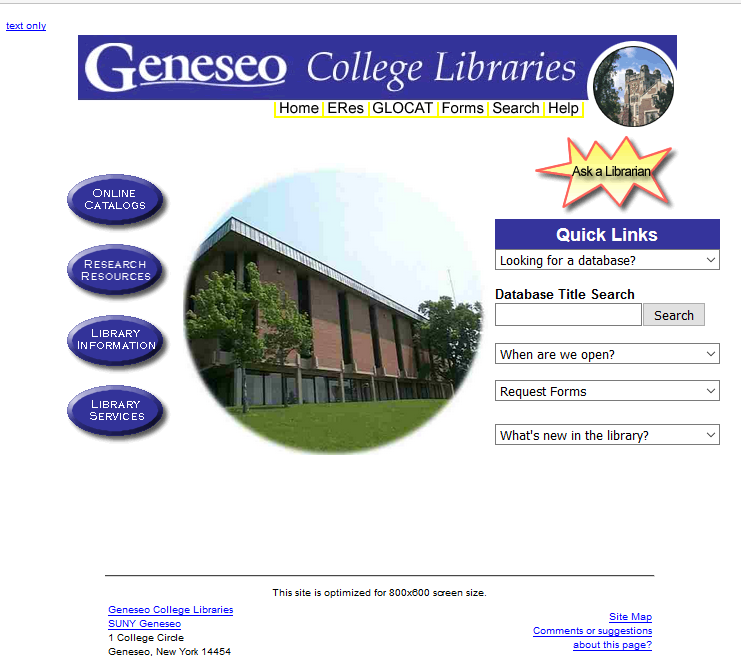 Milne Library Website, March 2001