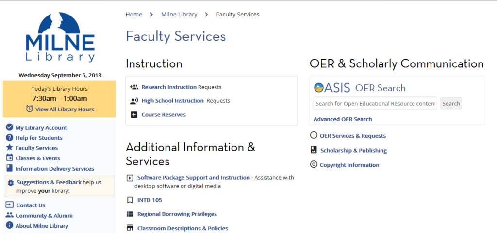 OASIS Tool on Milne Library Website