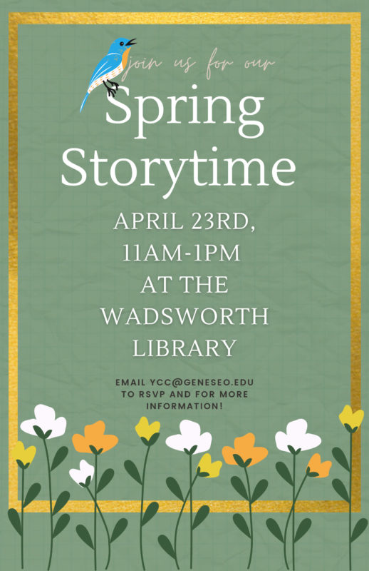 Spring StoryTime 2022 presented by the Geneseo YCC, Saturday 11 am at Wadsworth Library