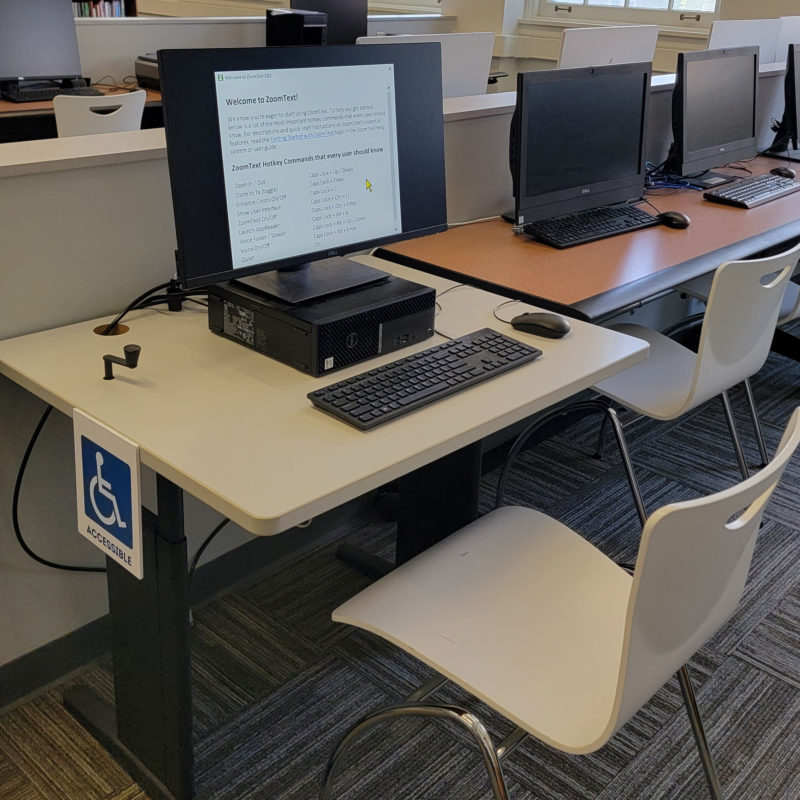 Accessibility Workstation in Fraser Hall Library with ZoomText Magnifier software