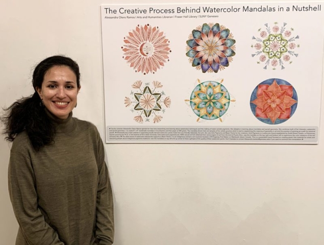 Geneseo Author Alessandra Otero Ramos with her exhibit, The Creative Process Behind Watercolor Mandalas in a Nutshell