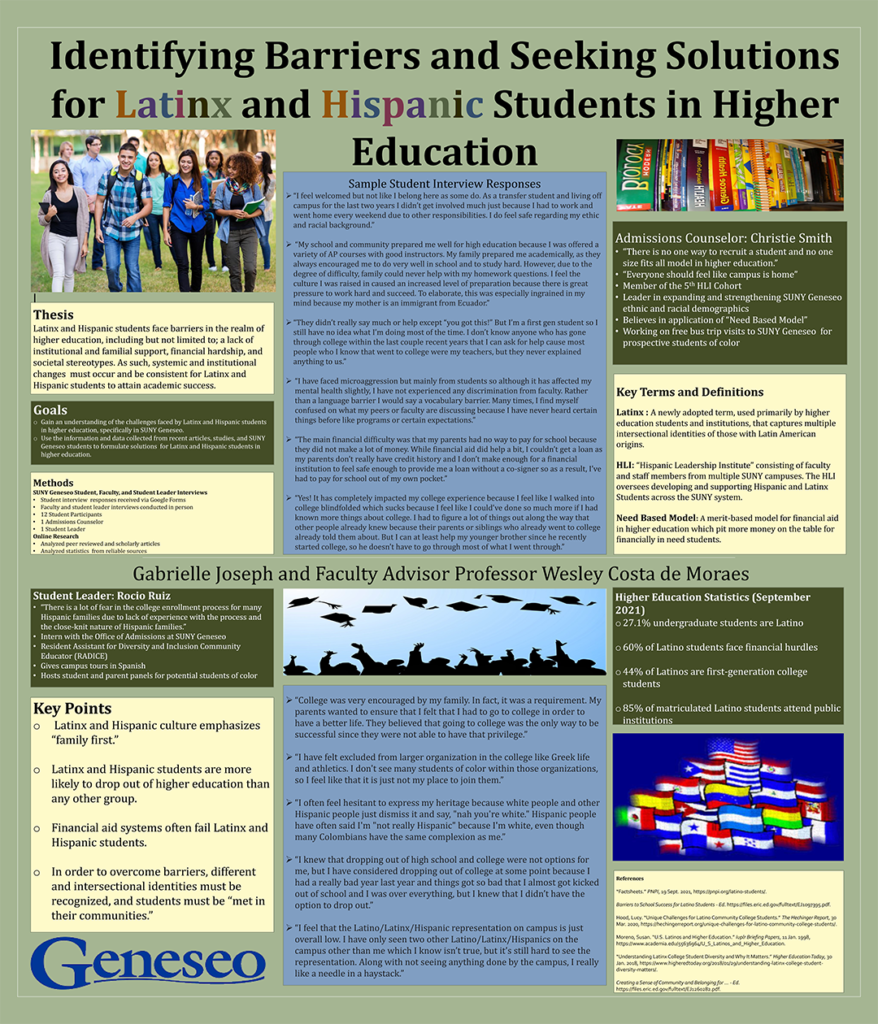SUNY Geneseo GREAT DAY Student Presentation: Identifying Barriers and Seeking-Solutions for Latinx and Hispanic Students in Higher Education